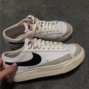 Nike Women's White and Black Sneakers with Cream Accents